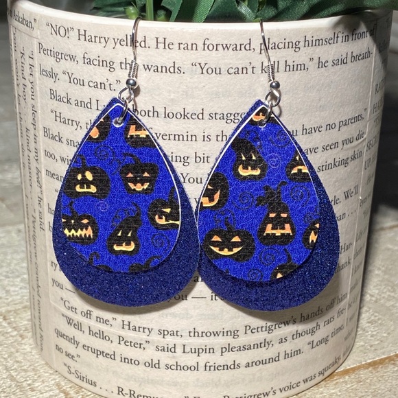 Halloween Jewelry - 3 for $15 Halloween Blue Glitter Earrings Pumpkins